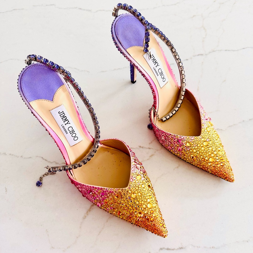 Jimmy Choo Pink and Yellow Glitter Heels - Picture 6 of 6